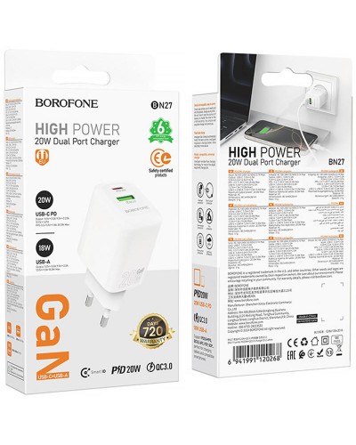 Купити МЗП Borofone BN27 Fuente PD20W+QC3.0 (1USB-A/1C)