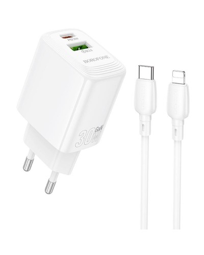 Купити МЗП Borofone BN29 Fuente PD30W+QC3.0 (1USB-A/1C) + кабель Type-C to Lightning