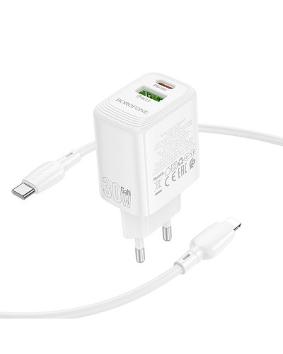 Купити МЗП Borofone BN29 Fuente PD30W+QC3.0 (1USB-A/1C) + кабель Type-C to Lightning