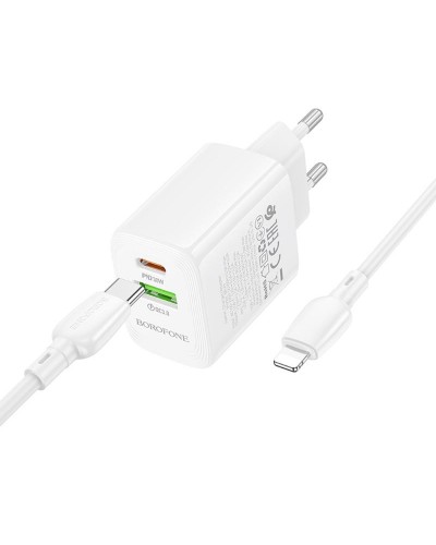 Купити МЗП Borofone BN29 Fuente PD30W+QC3.0 (1USB-A/1C) + кабель Type-C to Lightning