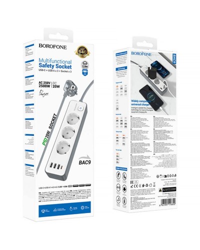 Купити Подовжувач Borofone BAC9 Power PD20W (3USB-A/1C/3xSocket) (2m)