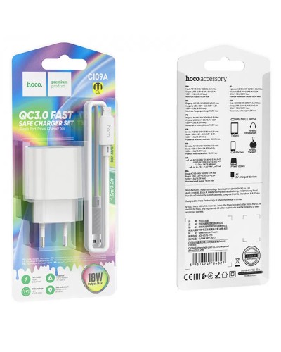 Купити МЗП Hoco C109A Fighter QC3.0 18W (1USB-A) + кабель USB to MicroUSB