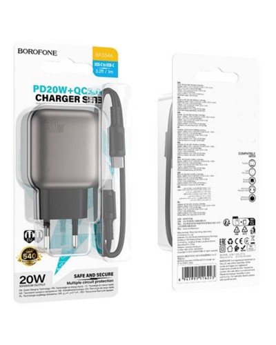 Купити МЗП Borofone BAS54A Absolute PD20W+QC3.0 (1USB-A/1C) + кабель Type-C to Type-C