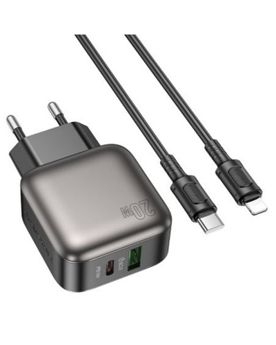 Купити МЗП Borofone BAS54A Absolute PD20W+QC3.0 (1USB-A/1C) + кабель Type-C to Lightning