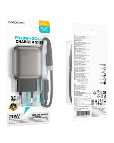 Купити МЗП Borofone BAS54A Absolute PD20W+QC3.0 (1USB-A/1C) + кабель Type-C to Lightning