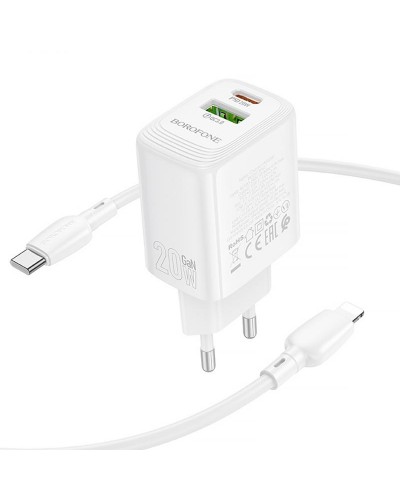 Купити МЗП Borofone BN27 Fuente PD20W+QC3.0 (1USB-A/1C) + кабель Type-C to Lightning