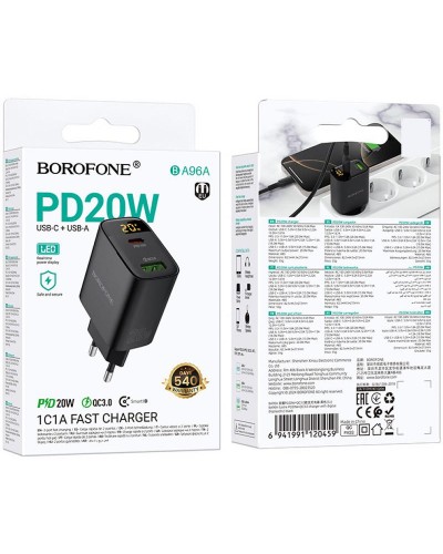 Купити МЗП Borofone BA96A Ilustre with digital display PD20W+QC3.0 (1USB-A/1C)