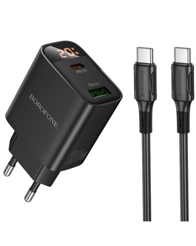Купити МЗП Borofone BA96A Ilustre with digital display PD20W+QC3.0 (1USB-A/1C) + кабель Type-C to Type-C