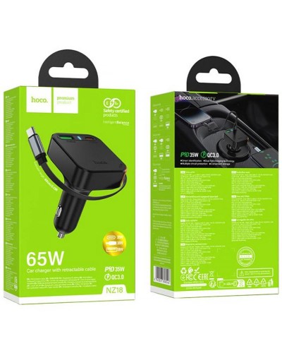 Купити АЗП Hoco NZ18 Guardian PD65W with retractable cable (1USB-A/2C)