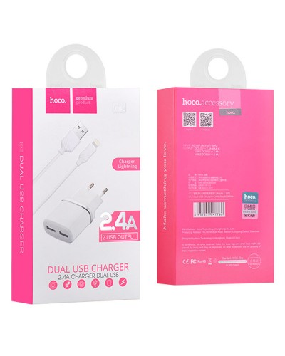 Купити МЗП Hoco C12 Charger + Cable Lightning 2.4A 2USB