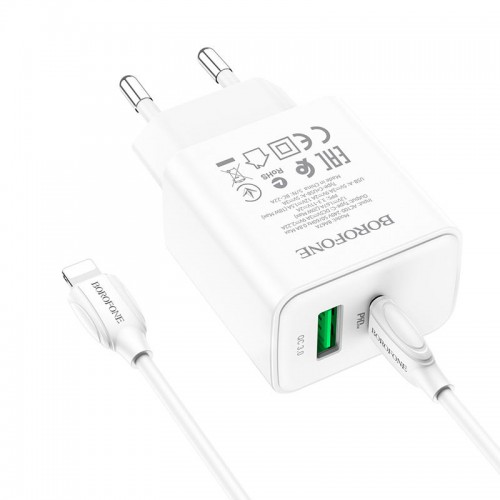 Купити МЗП Borofone BA67A PD20W+QC3.0 (1USB-A/1C) + кабель Type-C to Lightning