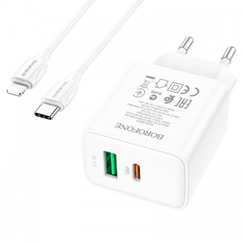 Купити МЗП Borofone BA67A PD20W+QC3.0 (1USB-A/1C) + кабель Type-C to Lightning