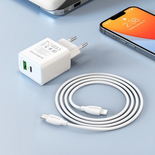 Купити МЗП Borofone BA67A PD20W+QC3.0 (1USB-A/1C) + кабель Type-C to Lightning
