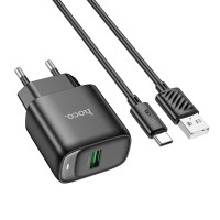 МЗП Hoco C140A Smart QC3.0 18W (1USB-A) + кабель USB to Type-C