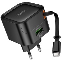 МЗП Hoco C154A Changer PD20W+QC3.0 (1USB-A/1C) + Retractable Cable Type-C