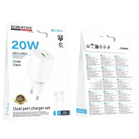МЗП Borofone BA104A Pudding PD20W+QC3.0 (1USB-A/1C) + кабель Type-C to Type-C