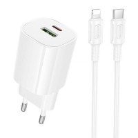 МЗП Borofone BA104A Pudding PD20W+QC3.0 (1USB-A/1C) + кабель Type-C to Lightning