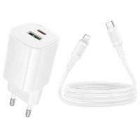 МЗП Borofone BA104A Pudding PD20W+QC3.0 (1USB-A/1C) + кабель Type-C to Lightning