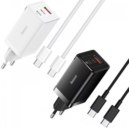 Купити МЗП Baseus GaN5 Pro PD65W+QC3.0 (1USB-A/2C) + кабель Type-C to Type-C (CCGP12020)