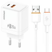 МЗП Amaya E77D PD20W+QC3.0 (1USB-A/1C) + кабель USB to Type-C