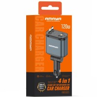 АЗП Amaya ACC-CL11 PD57.5W+QC3.0 (1USB-A/1C) with retractable cable Type-C + Lightning