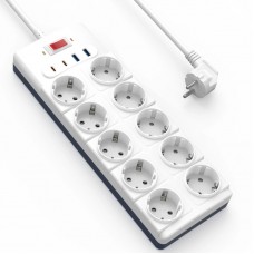 Подовжувач WIWU S008 Power Strip PD20W (2USB-A/2C/10xSocket) (2m)