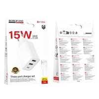 МЗП Borofone BA105A Stellar 15W (2USB-A/1C) + кабель USB to MicroUSB