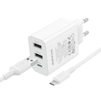 МЗП Borofone BA105A Stellar 15W (2USB-A/1C) + кабель USB to MicroUSB