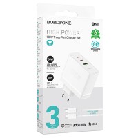 МЗП Borofone BN11 Imperial PD100W+QC3.0 (1USB-A/2C) + кабель Type-C to Type-C