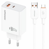 МЗП Amaya E72D PD67W+QC3.0 (1USB-A/1C) + кабель USB to Type-C