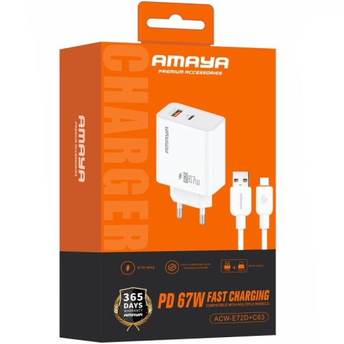СЗУ Amaya E72D PD67W+QC3.0 (1USB-A/1C) + кабель USB to Type-C