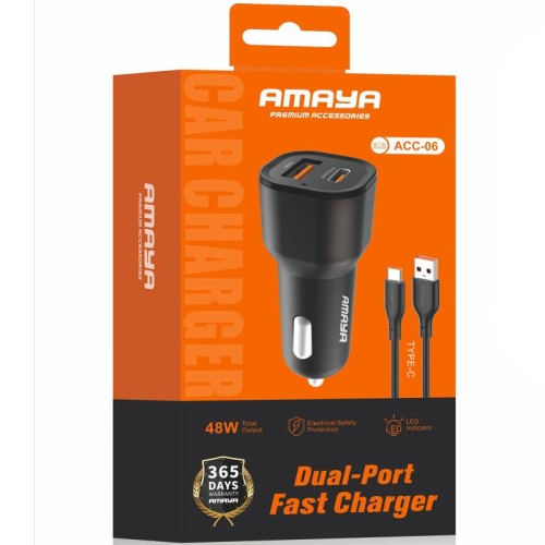 АЗУ Amaya ACC-06 PD30W+QC3.0 total 48W (1USB-A/1C) + кабель USB to Type-C
