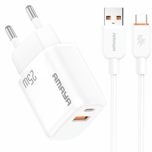 СЗУ Amaya E213D PD25W+QC3.0 (1USB-A/1C) + кабель USB to Type-C