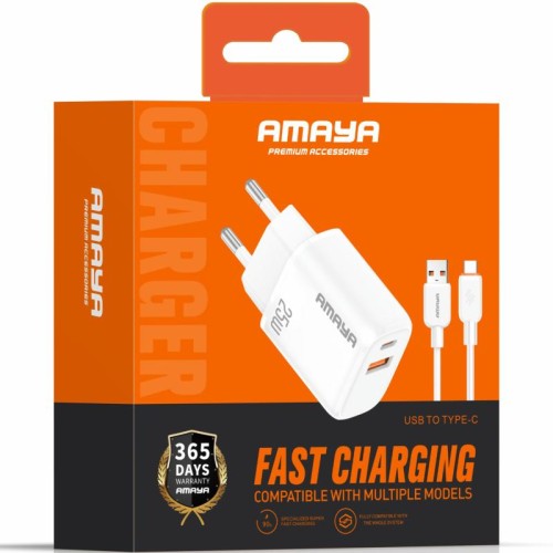 СЗУ Amaya E213D PD25W+QC3.0 (1USB-A/1C) + кабель USB to Type-C