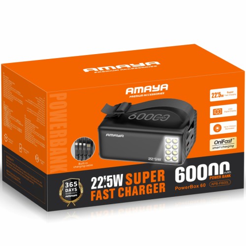 Портативное ЗУ Power Bank Amaya F600L PD22.5W flashlight 60000 mAh