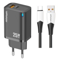 МЗП Amaya E215D PD25W+QC3.0 (1USB-A/1C) + кабель USB to Type-C