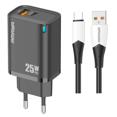 СЗУ Amaya E215D PD25W+QC3.0 (1USB-A/1C) + кабель USB to Type-C