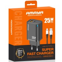 МЗП Amaya E215D PD25W+QC3.0 (1USB-A/1C) + кабель USB to Type-C