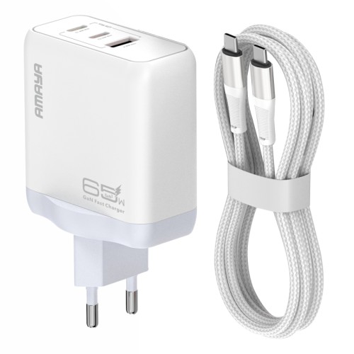 СЗУ Amaya E780T PD45W+QC3.0 GaN (1USB-A/2C) + кабель Type-C to Type-C