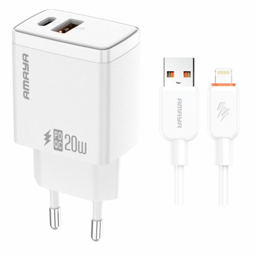 СЗУ Amaya E67D PD20W+QC3.0 (1USB-A/1C) + кабель USB to Lightning