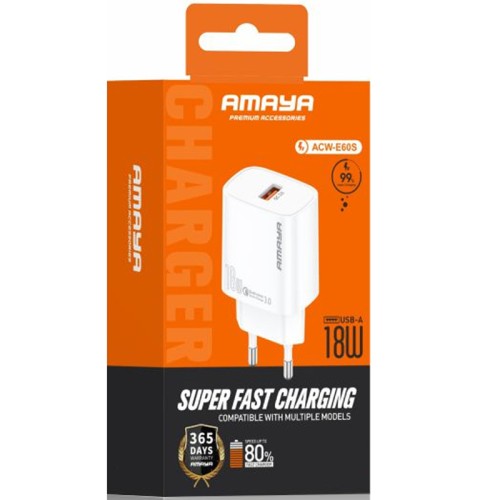 СЗУ Amaya E60S QC3.0 18W (1USB-A) + кабель USB to Type-C