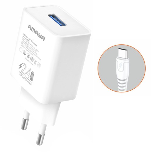 СЗУ Amaya C3 2.4A (1USB-A) + кабель USB to Type-C