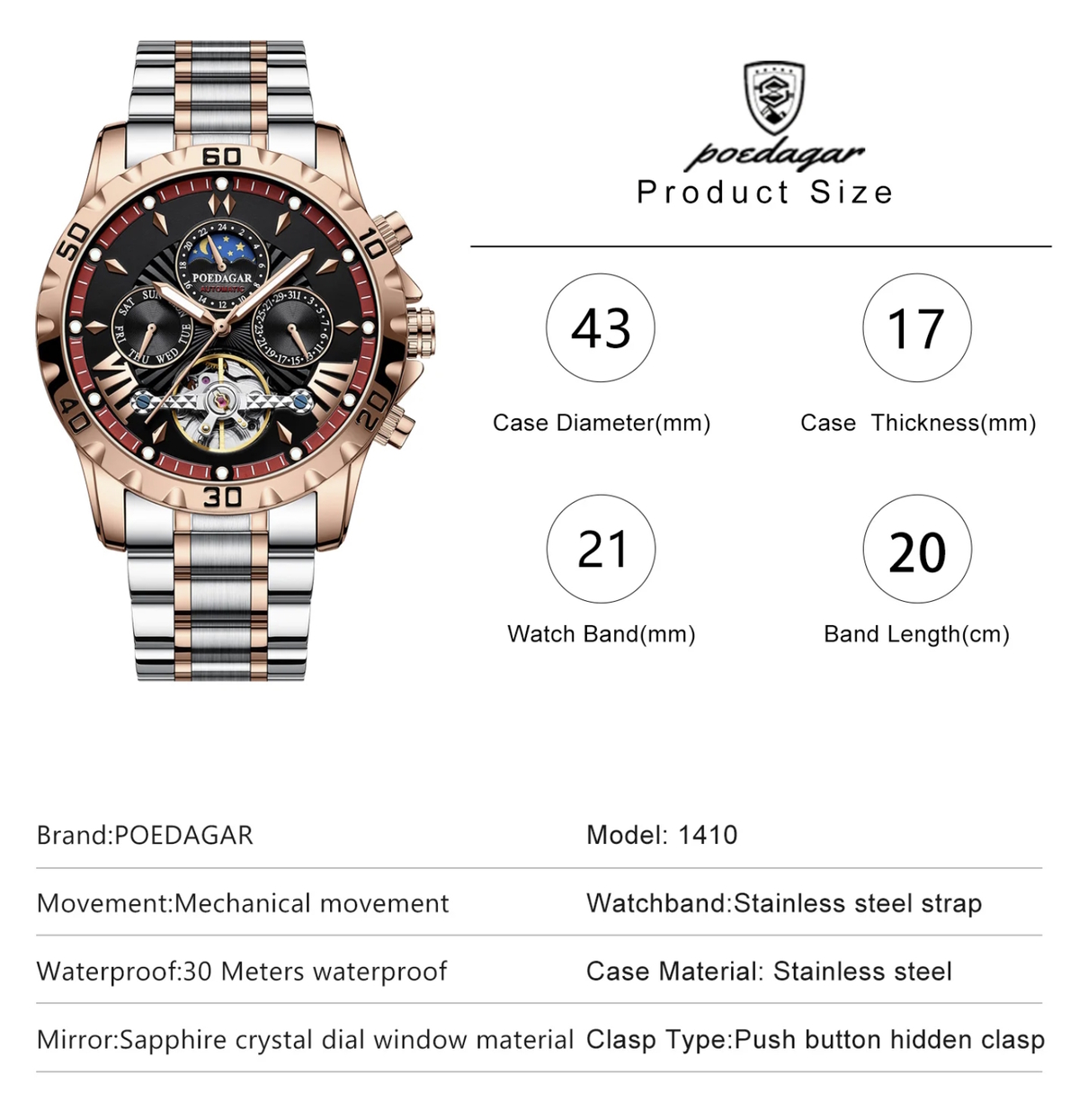Купити Poedagar Mechanical Prestige, 2 ремінці
