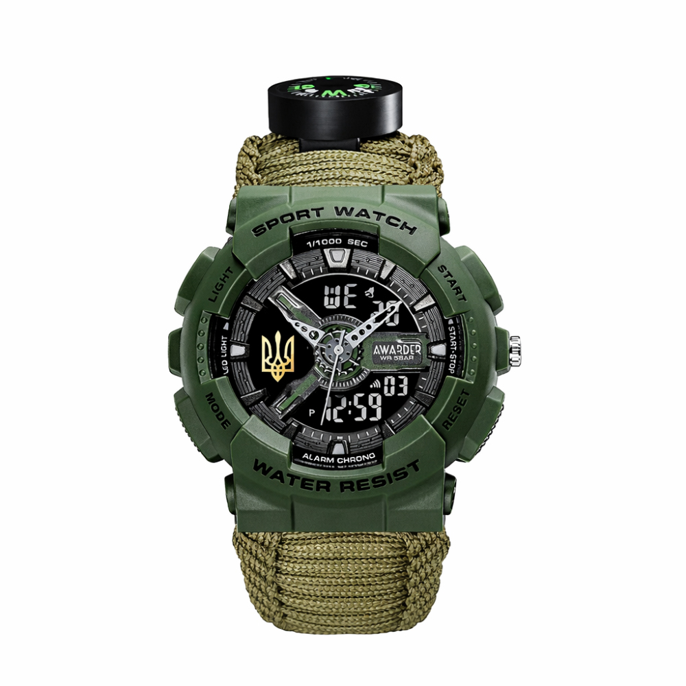 Купити Чоловічий тактичний годинник Awarder 005P Тризуб Army Green з паракордовим ремінцем та компасом