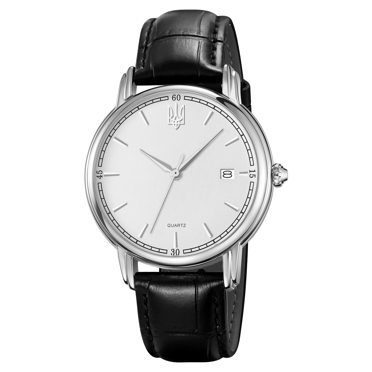 Чоловічий наручний годинник Awarder 020 Тризуб Silver-White з гербом України на білому циферблаті