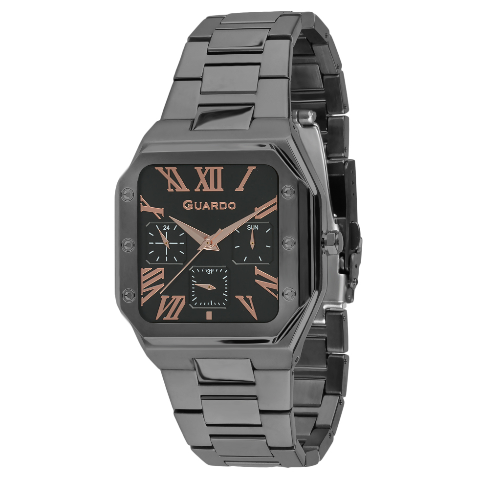 Купити Чоловічий наручний годинник Guardo 012726-4 M Black у квадратному корпусі з браслетом