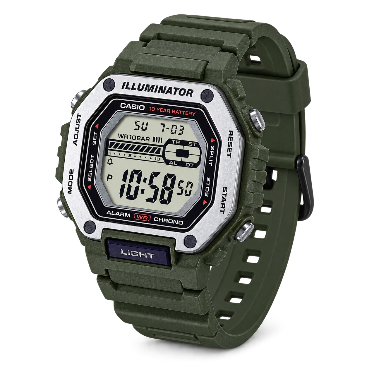 Купити Чоловічий годинник Casio MWD-110H-3A — Спортивна модель 10 ATM у зеленому корпусі