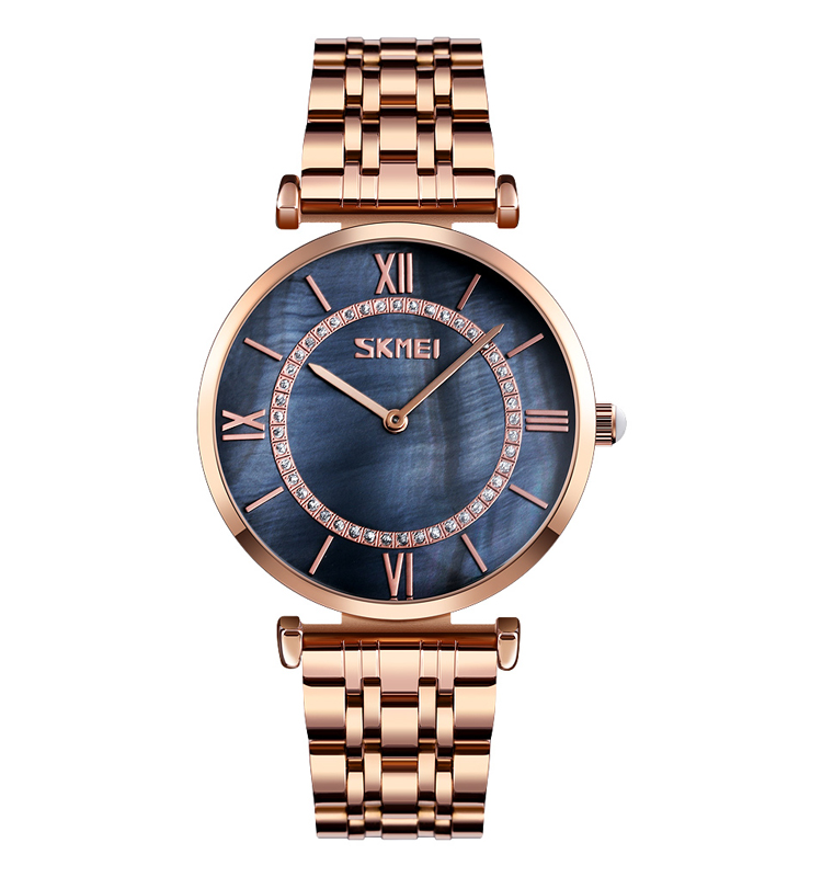 Купити Чоловічий класичний годинник Skmei 9198 Rose Gold-Black з мінеральним склом та сталевим браслетом