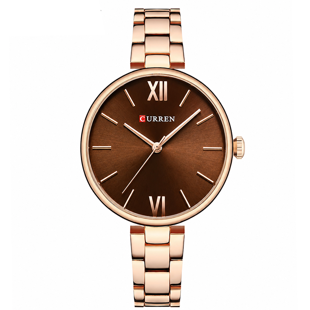 Жіночий годинник Curren 9017 Rose Gold-Brown з бордовим циферблатом та браслетом