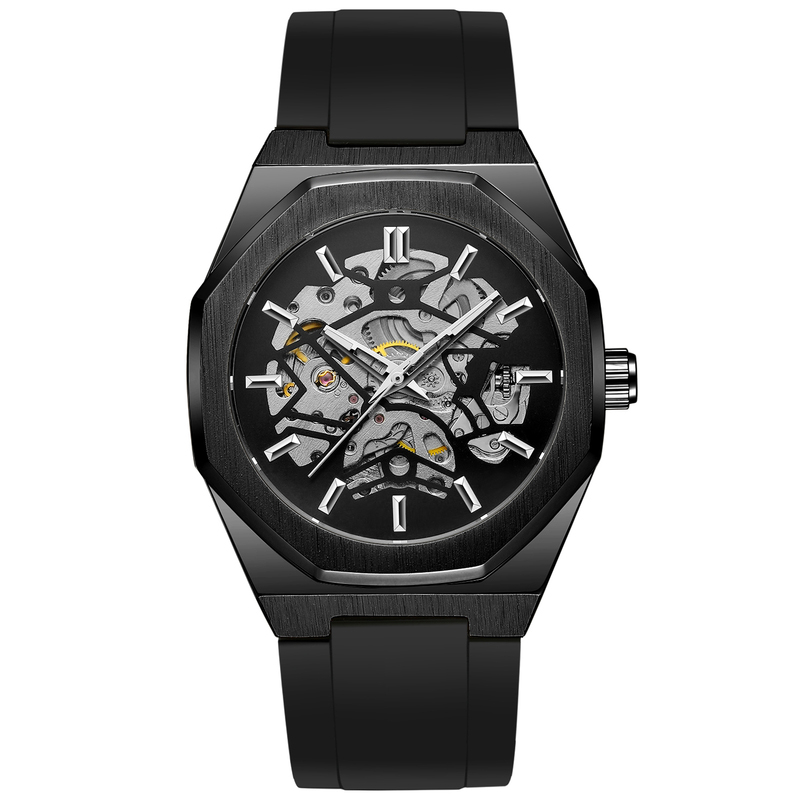 Купити Чоловічий механічний годинник Forsining 8289 Black-Silver з автопідзаводом та люмінесценцією